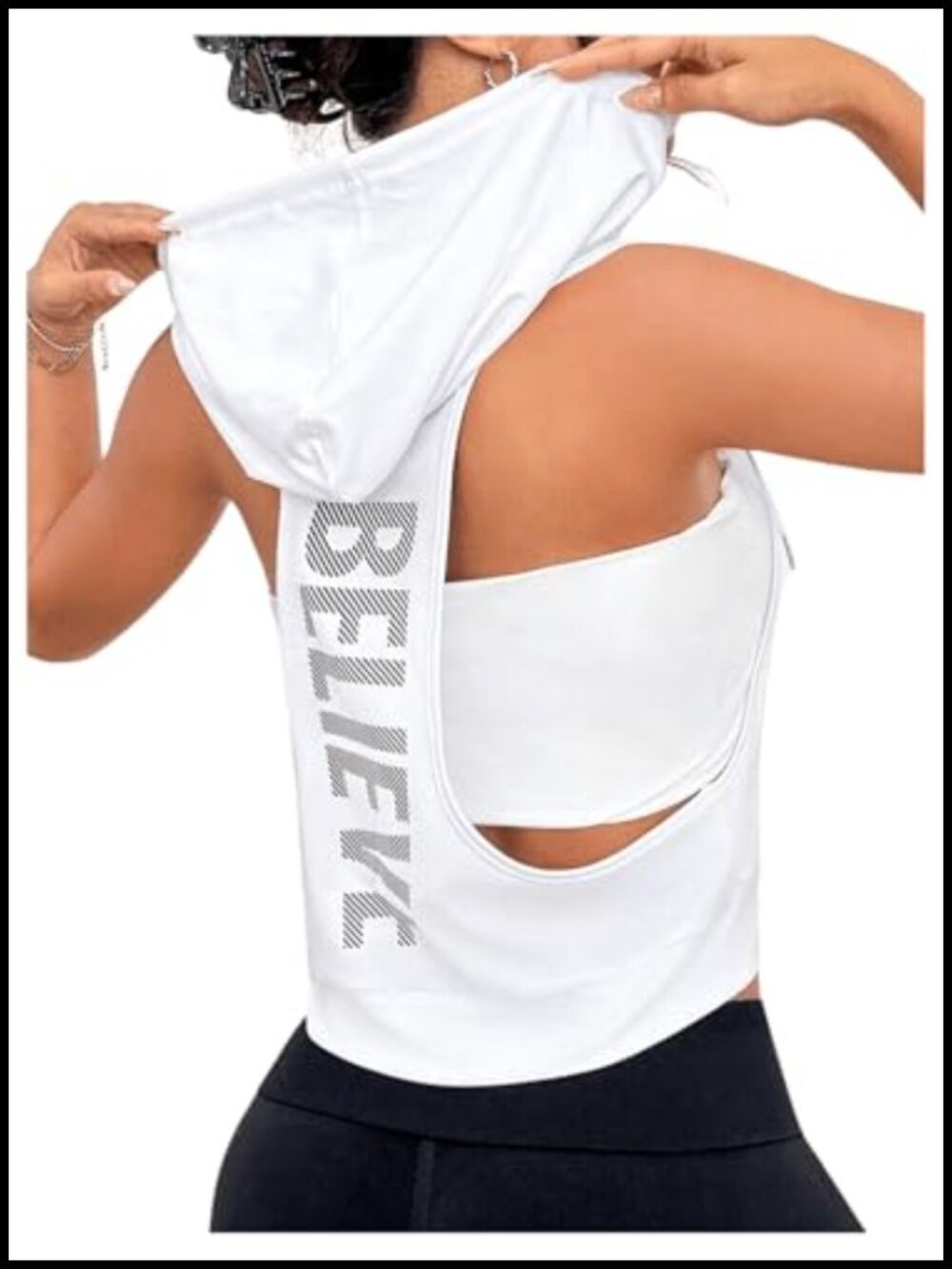 Sleeveless Hoodie Tank Top Cropped Workout Activewear Gym Yoga